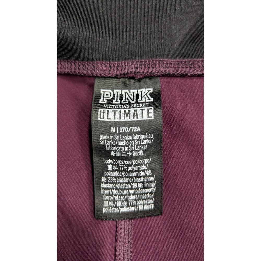 Victoria Secret Pink Leggings Women Medium Maroon High Rise Spellout Lace Cutout - Picture 12 of 15